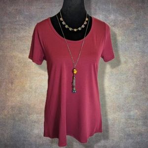 NWT Soft Fitted Tunic Tee High-Low Magenta Maroon Fuchsia Scoop Neck T10